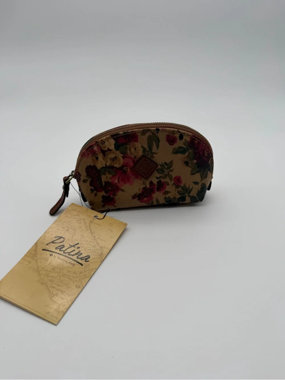 Patina by Patricia Nash Floral Print Brown Zip Cosmetic Pouch or change purse